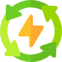 A energy sign surrounded by a cicle efficiency arrows, like recycling.