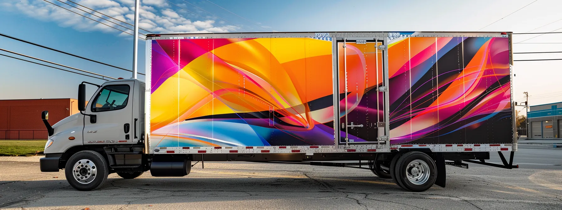 a bold, high-quality vinyl wrap gleaming on the side of a sleek commercial delivery truck, showcasing the durability and performance of avery dennison vinyl for fleet graphics.